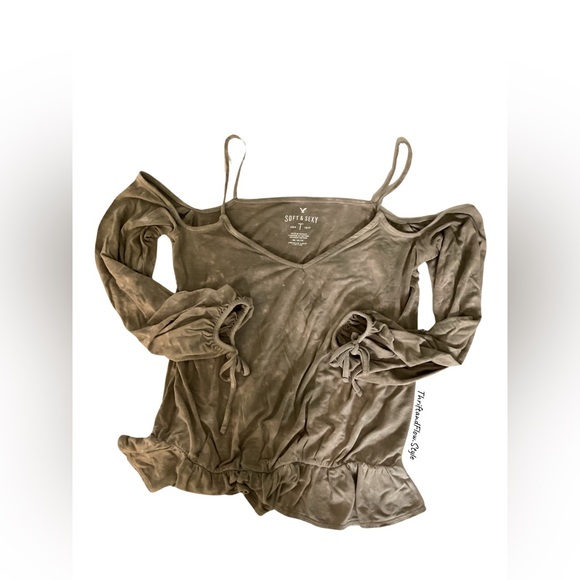 NWOT | SOFT & SEXY | American Eagle Outfitters T 1977 | M | DISTRESSED | TAN - Picture 8 of 8